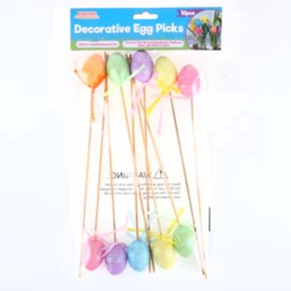 10 Pack Polystyrene Egg On Pick With Glitter - 26cm