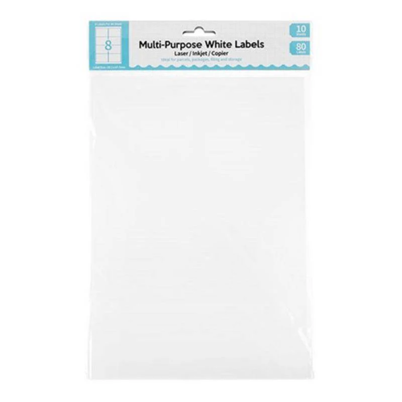 10 Sheet A4 Multi-Purpose White Labels - 8 Per Sheet