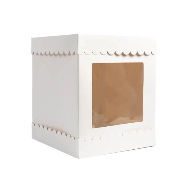 White Tall Scalloped Cake Box - 25.4cm x 25.4cm x 30.48cm