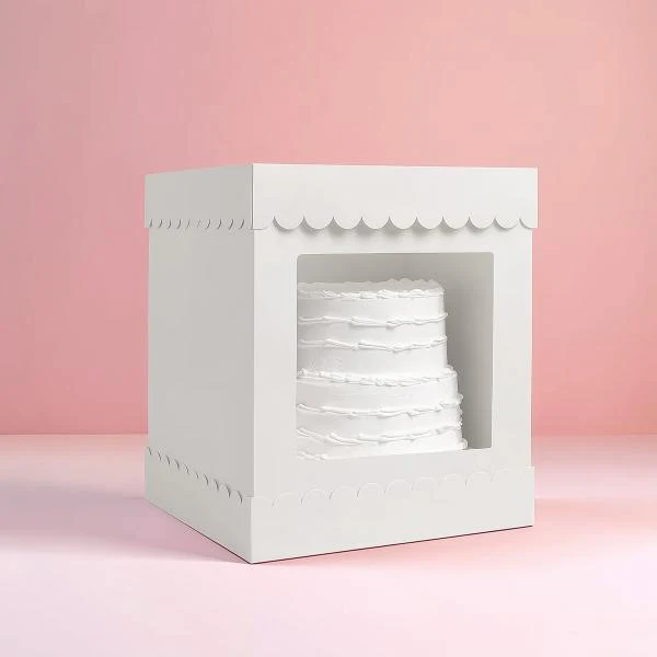 White Tall Scalloped Cake Box - 25.4cm x 25.4cm x 30.48cm - Image 2