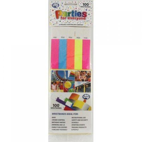100 Pack Assorted Colour Wristbands
