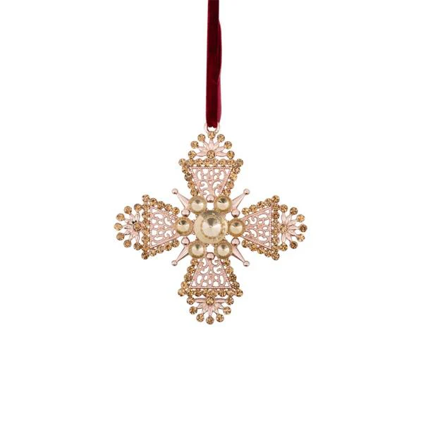 Amber Crystal Cross Tree Ornament - 10cm