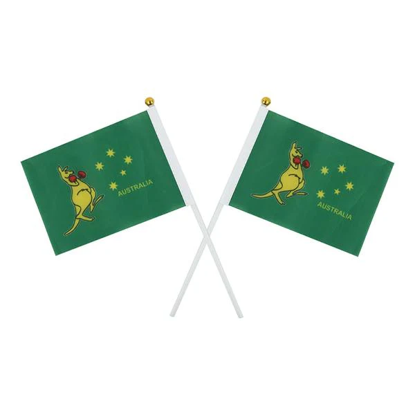 10 Pack Boxing Kangaroo Polyester Flag With Plastic Handle - 10cm x 15cm