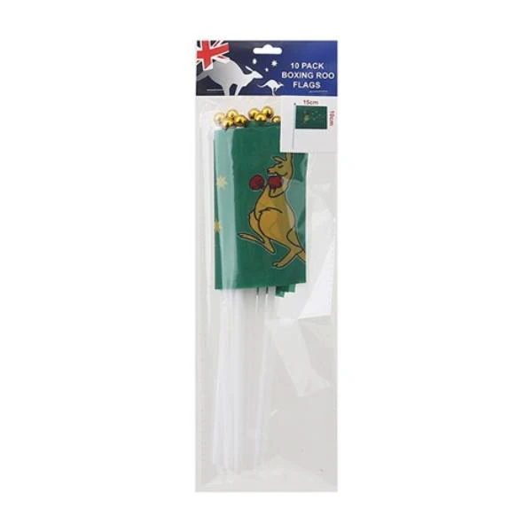 10 Pack Boxing Kangaroo Polyester Flag With Plastic Handle - 10cm x 15cm - Image 2