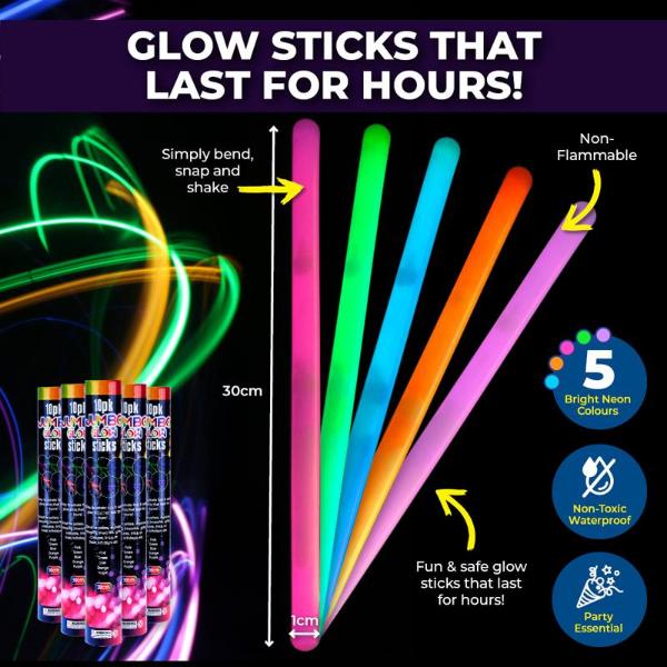 10 Pack Jumbo Glow Sticks - 30cm - Image 4