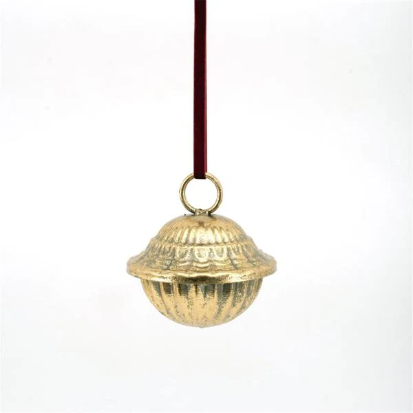 Gold Metal Bell With Burgundy Velvet Ribbon - 11.5cm x 12.5cm