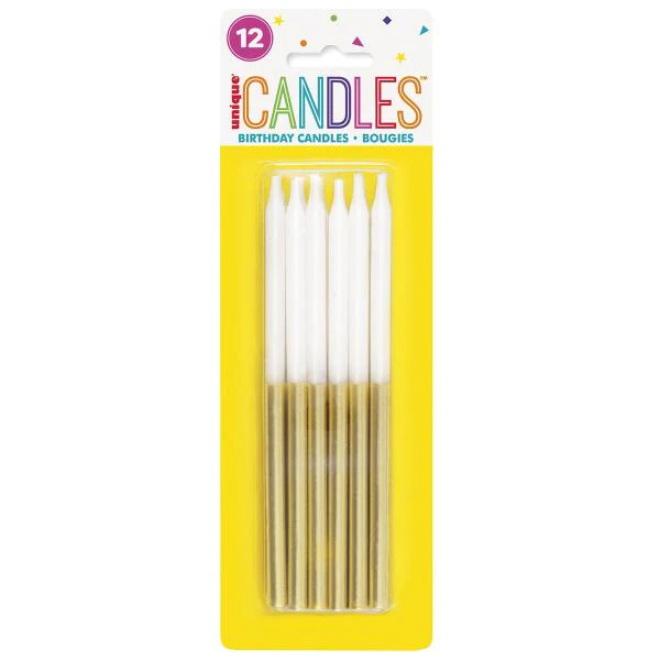 12 Pack Metallic Gold & White Candles 12.7cm - Image 2