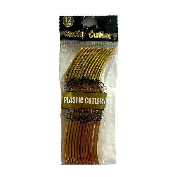 12 Pack Gold Plastic Forks - Image 2