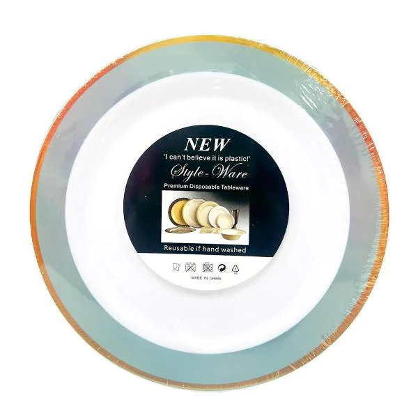 12 Pack Gold With Mint Plastic Plate - 17cm