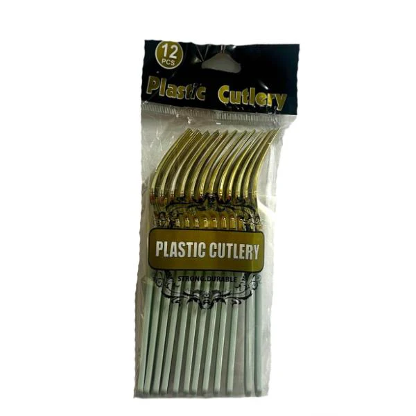 13 Pack Gold With Mint Handle Plastic Forks - Image 2