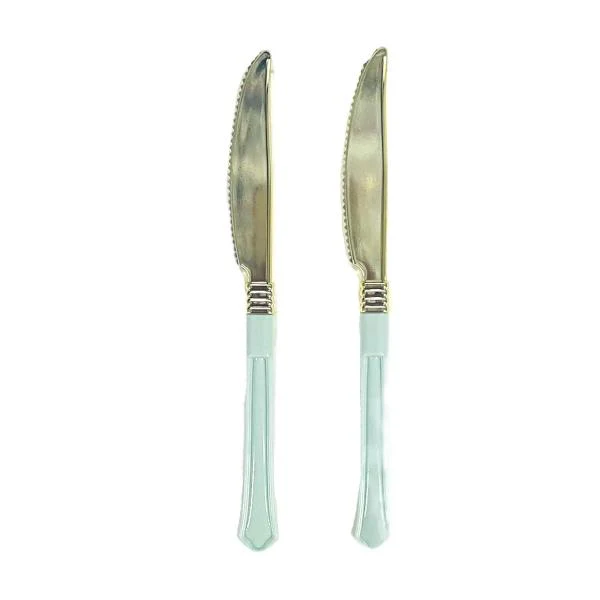 12 Pack Gold With Mint Handle Plastic Knives