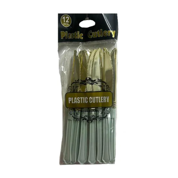 12 Pack Gold With Mint Handle Plastic Knives - Image 2