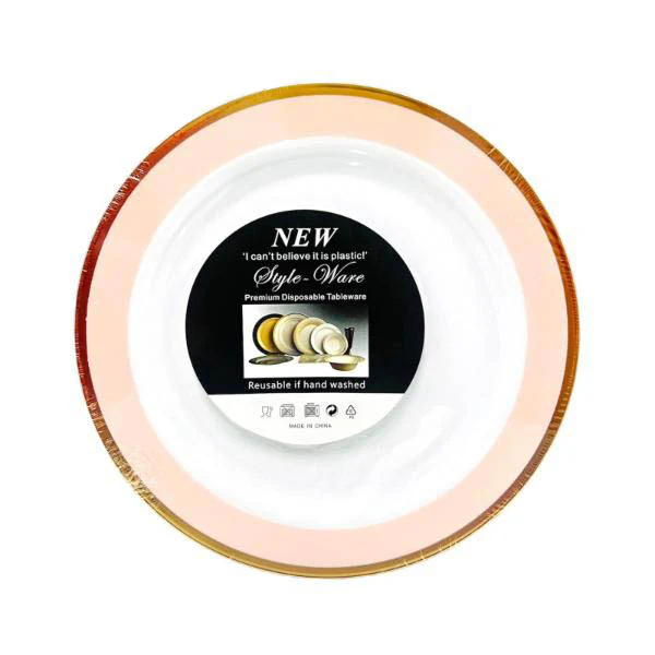 13 Pack Gold With Pink Plastic Plate - 22cm