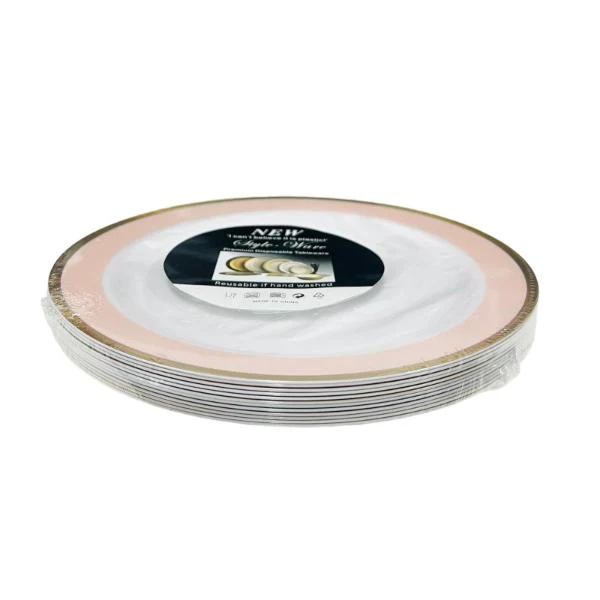 13 Pack Gold With Pink Plastic Plate - 22cm - Image 2