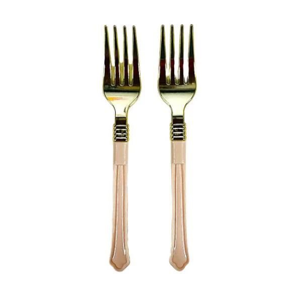 12 Pack Gold With Pink Handle Plastic Forks