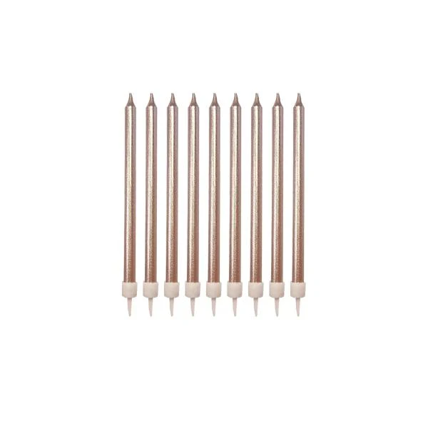 12 Pcs Metallic Candle with Holder - Rose Gold