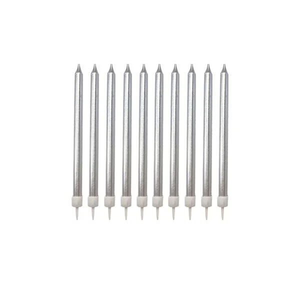 12 Pcs Metallic Candle with Holder - Silver