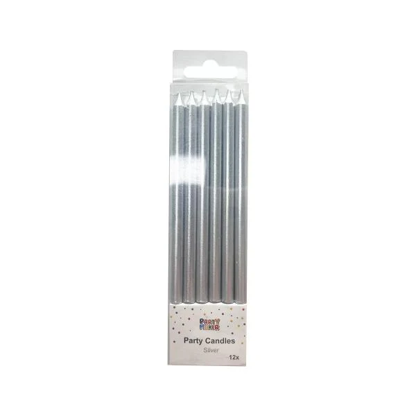 12 Pcs Metallic Candle with Holder - Silver - Image 5