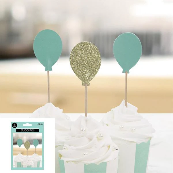 12 Pack Mint & Champagne Balloon Picks - 10cm