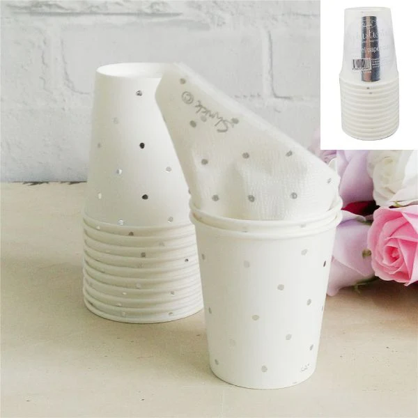 12 Pack Metallic Silver Dotty Paper Cup - 266ml