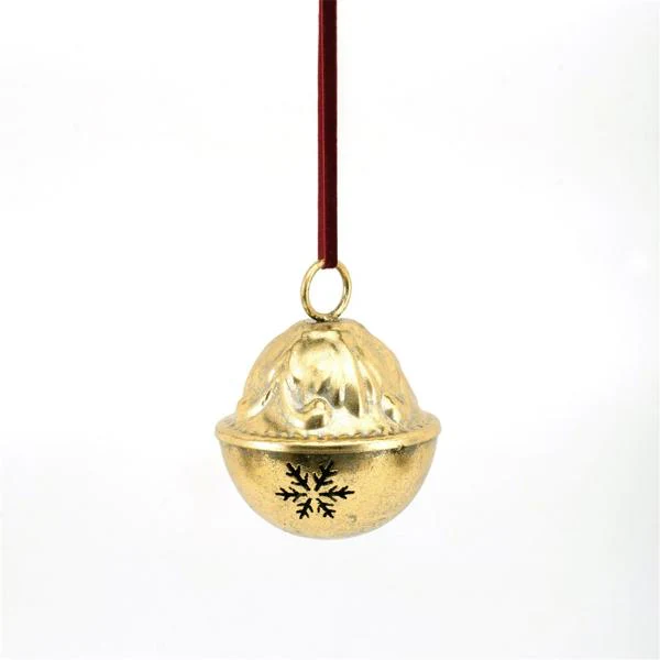 Gold Metal Bell With Burgundy Velvet Ribbon - 12cm x 15cm