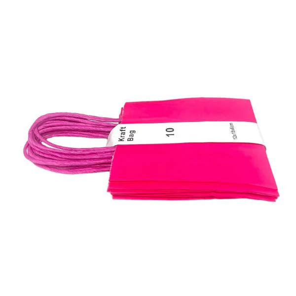 10 Pack Hot Pink Kraft Bag - 12cm x 15cm x 6cm - Image 2