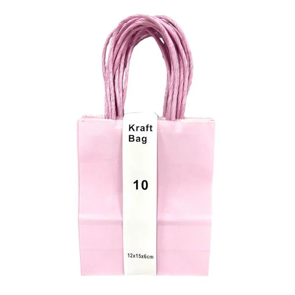 10 Pack Light Pink Kraft Bag - 12cm x 15cm x 6cm