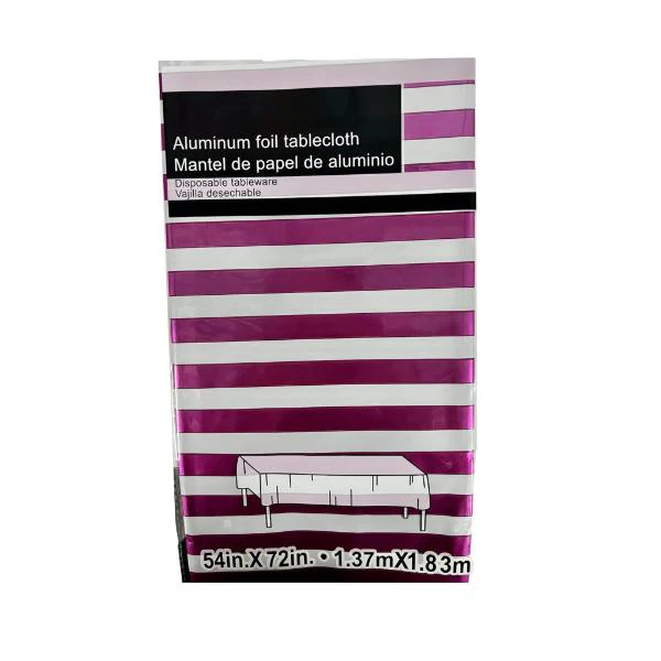 Hot Pink Stripe Foil Table Cloth - 137cm x 183cm - Image 2