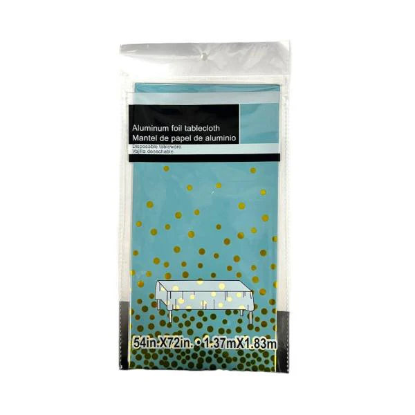 Blue Foil Table Cloth With Gold Dots - 137cm x 183cm