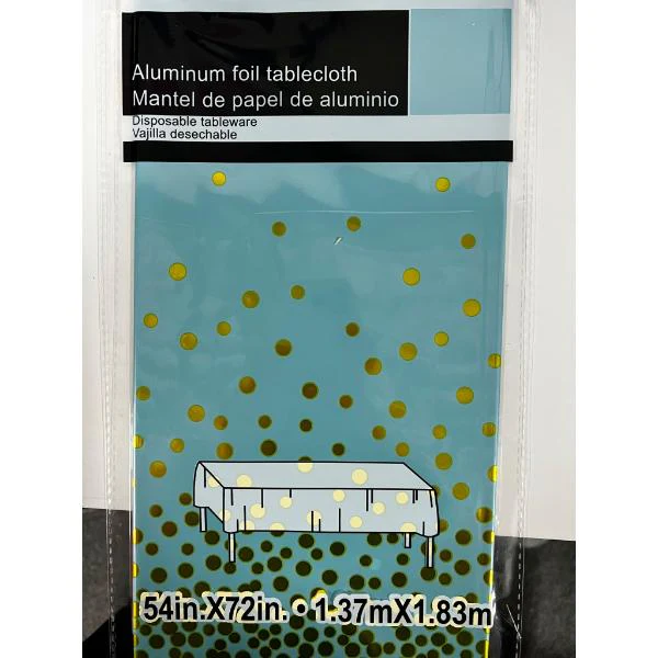 Blue Foil Table Cloth With Gold Dots - 137cm x 183cm - Image 3