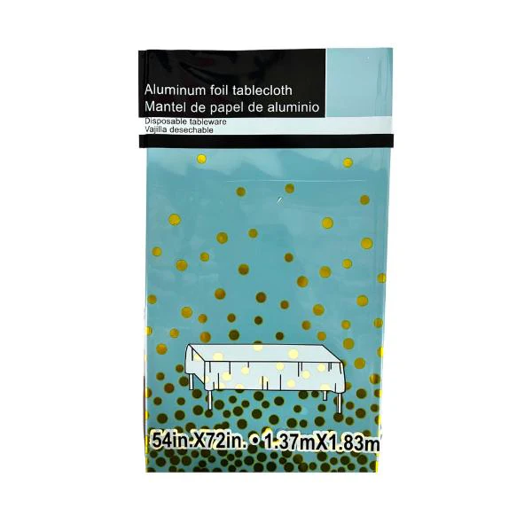 Blue Foil Table Cloth With Gold Dots - 137cm x 183cm - Image 4