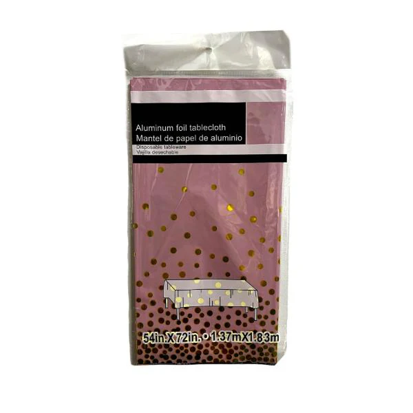Pink Table Cloth With Gold Dots - 137cm x 183cm