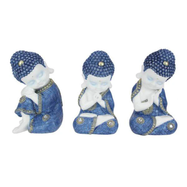 Blue Lattice Sitting Buddha - 14cm