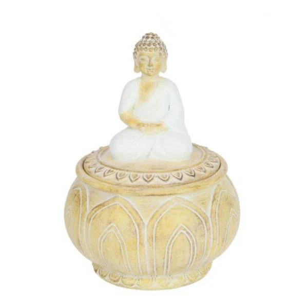 14cm White & Natural Rulai Buddha Trinket Box 2 Asstd - Image 3