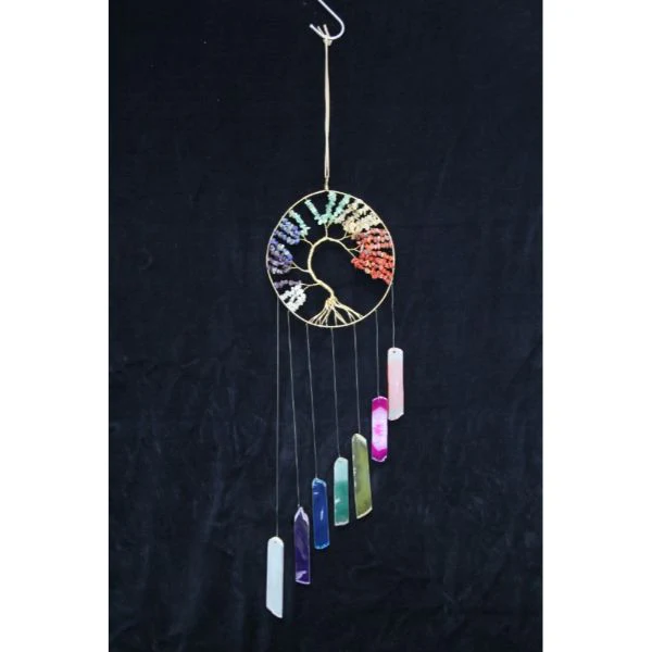 Tree of Life Chakra Gemstone with Agate Slices Wind Chime - 15cm