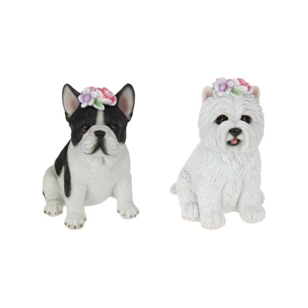 Sitting Dog With Flowers On Head - 15cm