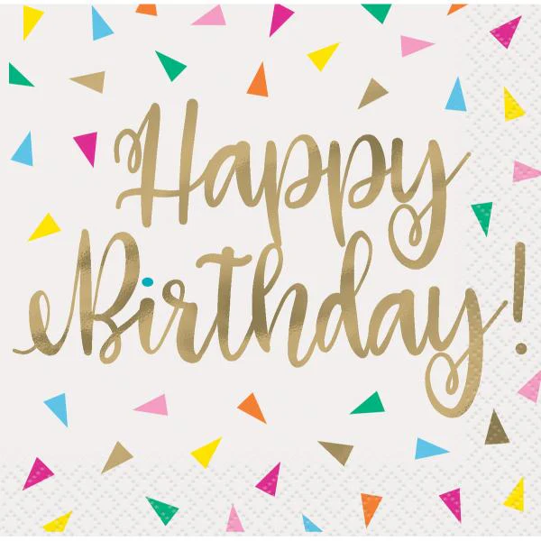 16 Pack 2 Ply Bright Happy Birthday Napkins - 25.4cm x 25.4cm