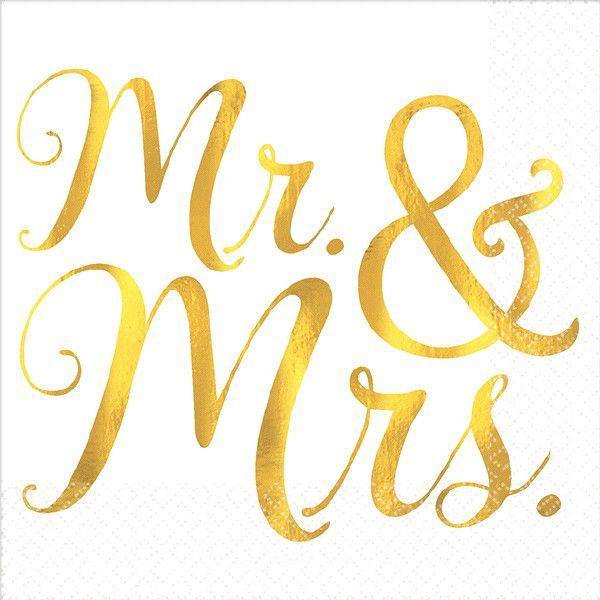 16 Pack Mr & Mrs Foil Beverage Napkins