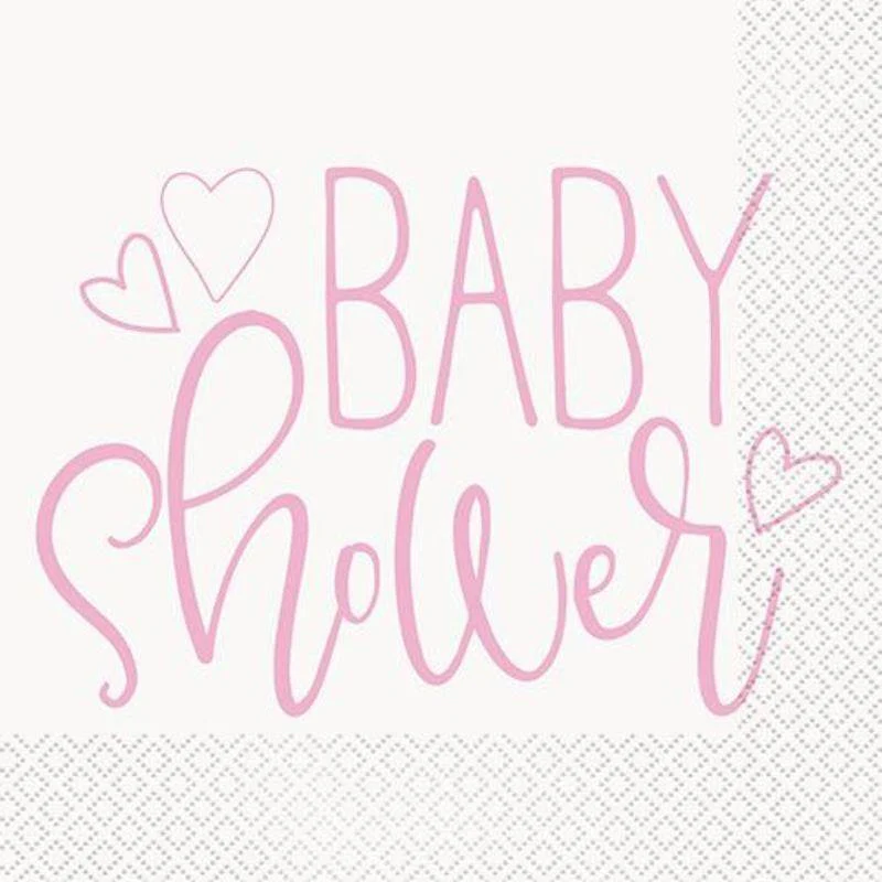 16 Pack Pink Heart Lunch Napkins - 33cm