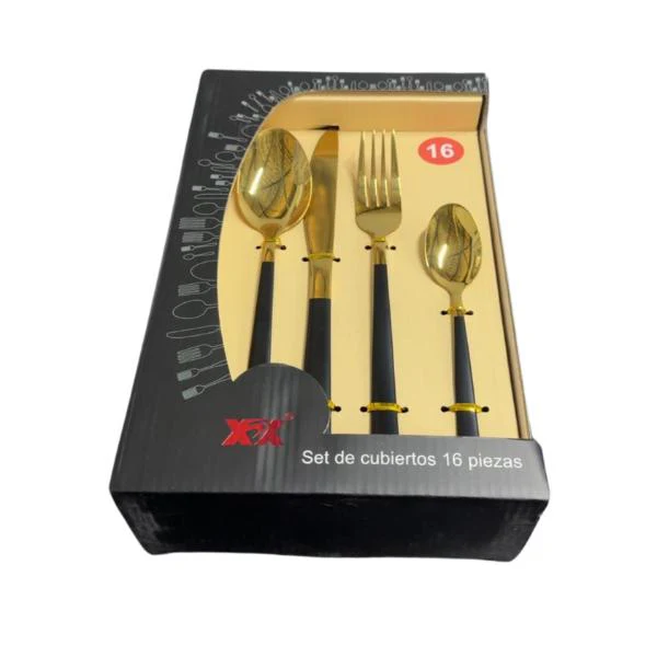 16 Pack Black & Gold Cutlery Box Set - Image 6