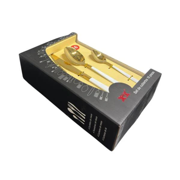 16 Pack White & Gold Cutlery Box Set - Image 3