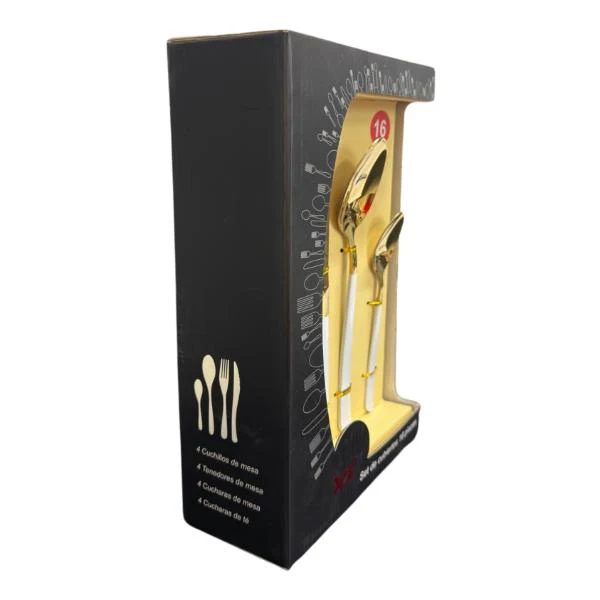 16 Pack White & Gold Cutlery Box Set - Image 4
