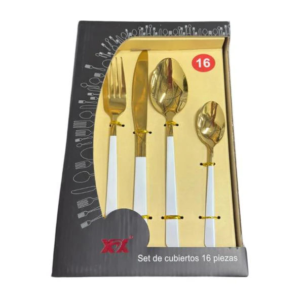 16 Pack White & Gold Cutlery Box Set - Image 5