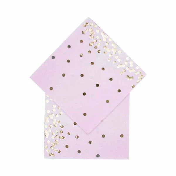 16 Pack Pink Dot Foil Napkins - 25cm x 25cm