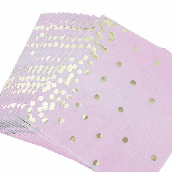 16 Pack Pink Dot Foil Napkins - 25cm x 25cm - Image 2