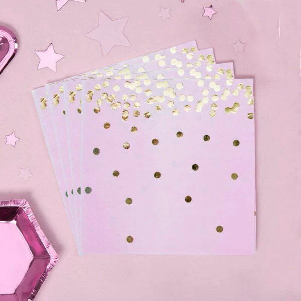 16 Pack Pink Dot Foil Napkins - 25cm x 25cm - Image 4