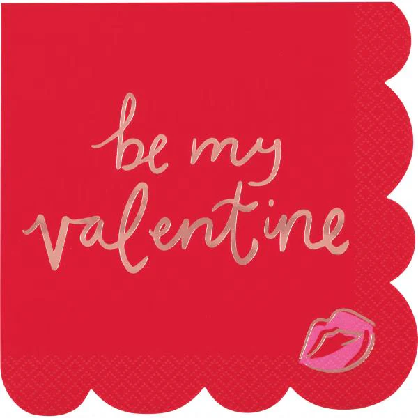 16 Pack Red With & Pink Valentines Foil Stamped Luncheon Napkins - 31cm x 31cm