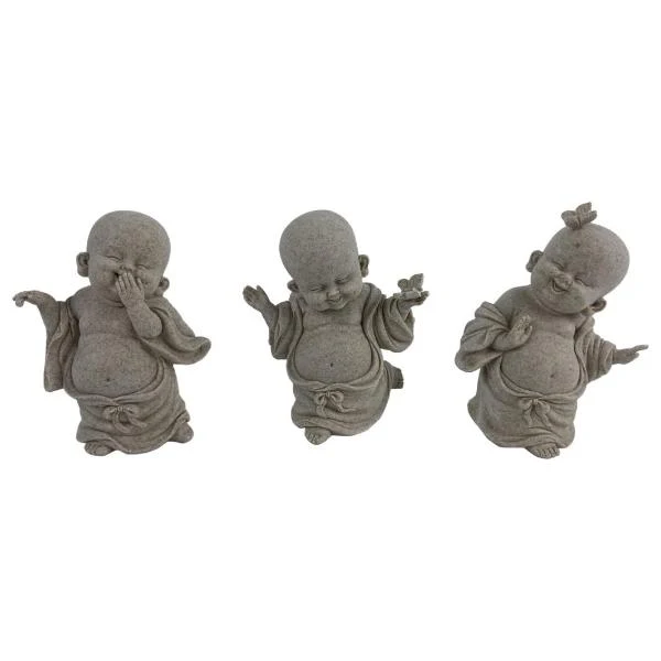 Happy Buddha With Butterfly In Natural Finish - 16cm
