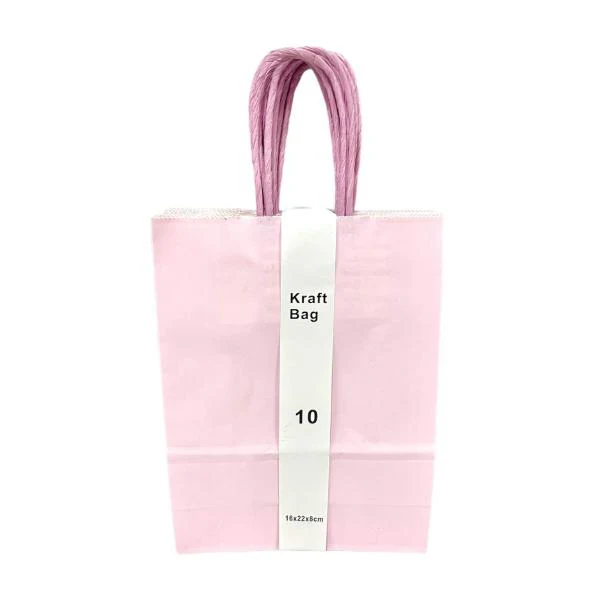 10 Pack Light Pink Kraft Bag - 16cm x 22cm x 8cm