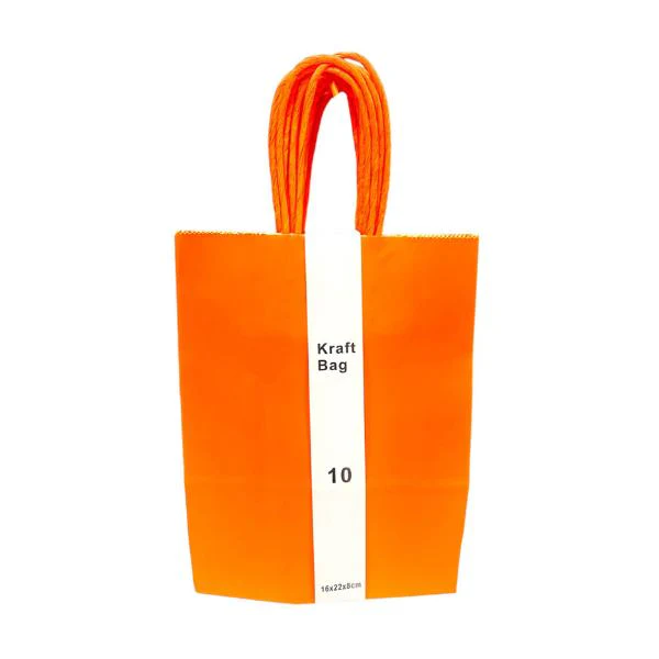 10 Pack Orange Kraft Bag - 16cm x 22cm x 8cm